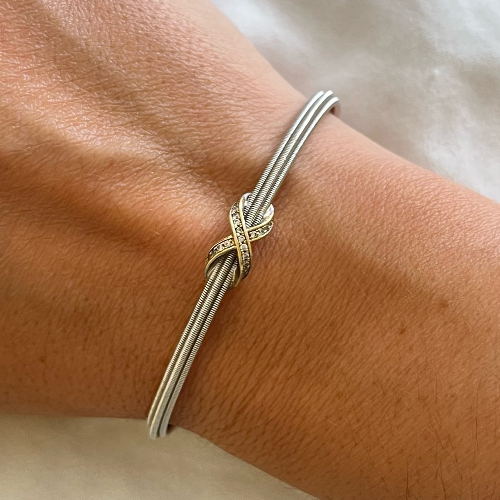 Two Tone Diamond Infinity Cable Cuff Bracelet